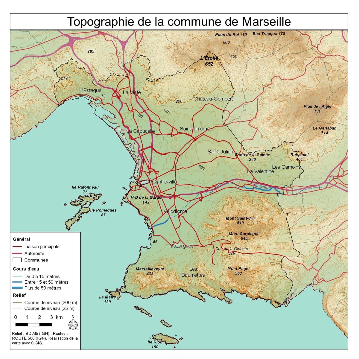 peta topografi dari Marseille